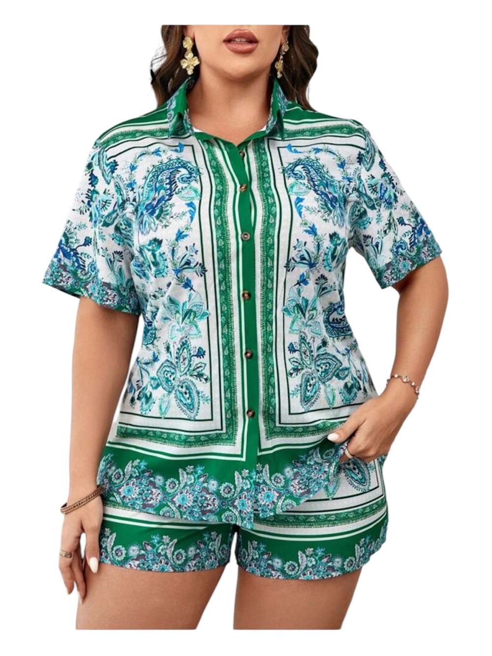 Green and White Short Sleeve short set size 3XL